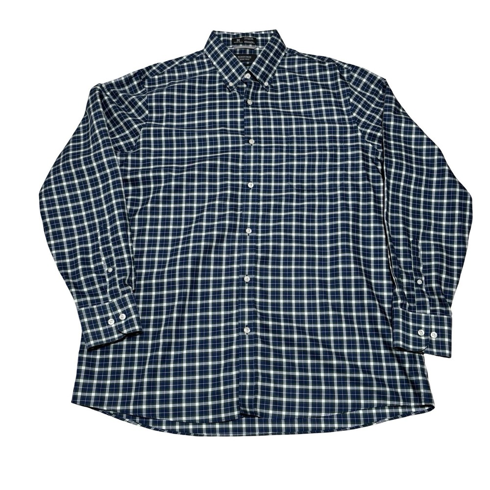 Nordstrom Men's Gingham Wrinkle Free Cotton Button Down Dress Shirt XL 26x33